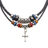 Double Layer Leather Handmade Cross Pendant Necklace