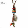 Vintage Style Ceramic Bead Hand-knitted Leaf Pendant Necklace