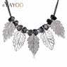 Imitation Crystal Leaves Rope Chain Necklace for Women