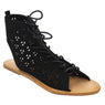 Women Perforated Lace Up Flat Ankle Sandals