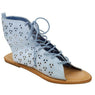Women Perforated Lace Up Flat Ankle Sandals