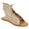 Women Perforated Lace Up Flat Ankle Sandals