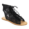 Women Floral Lace up flat Ankle Sandals
