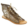 Women Floral Lace up flat Ankle Sandals