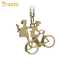 Fashion Gold Cute Lovers Ride On Bike Pendant Necklace