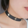 New Feminine Black Leather Cross Choker Necklace Hot Sale Ladies Casual Wedding, Party, Engagement Necklace Jewelry