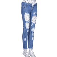 Women Fashion Sexy Net Socks Ripped Jeans - sparklingselections