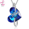 Crystal Heart Love Mom Pendant Necklace