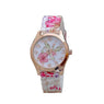 New Women Silicone Printed Flower Causal Quartz Wristwatch Fashion Wedding, Engagement Watch For Gifts