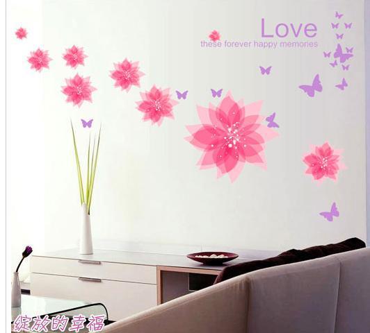 New Love Pink Flowers Butterfly Quotes Wall Sticker – sparklingselections