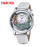 New Women White Leather Strap Unique Fashion Watch