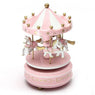 Vintage Pink Wooden Merry-Go-Round Horse Round Wooden Music Box Toy