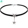 Black Leather Chocker Necklace With Crystal Accents David Stars