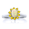 Oval Cabochon White Ethiopian Opal Yellow Sapphire Ring
