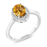 Oval Citrine White Diamond Sterling Silver Ring