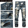 Men Deep Blue Ripped Biker soft Denim Jeans