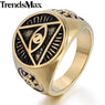 Trendsmax Illuminati pyramid eye symbol Gold-color 316L Stainless steel Signet Ring Mens Jewelry HR365