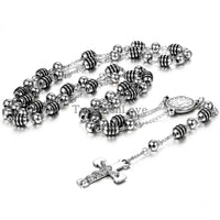 Vintage Black Rosary Jesus Christ Stainless Steel Bead Chain - sparklingselections