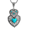 Double Heart Green Resin Stone Pendant Necklace