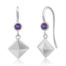 Round Purple Amethyst Sterling Silver Pyramid Earrings
