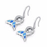 Blue Fire Opal Whale Tail with Natural Topaz Dangle Earring for Women