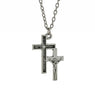 Unisex Vintage Silver 2 Cross Pendant 18" Short Necklace