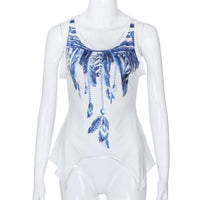 New Women Blue Feather Printing Sleeveless Top - sparklingselections