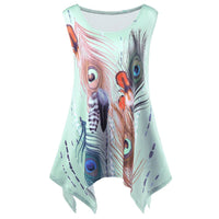New women Loose Sleeveless Feather Printed top - sparklingselections