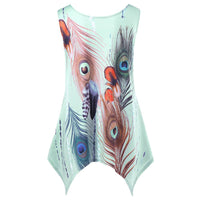 New women Loose Sleeveless Feather Printed top - sparklingselections