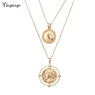 Simple Golden Portrait Long Chain Pendant Necklace