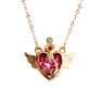 New fashion Sailor Moon Pink Rhinestone Crown Wing Heart Necklace