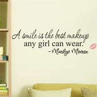 "A smile is the best makeup" Marilyn Monroe Inspirational Quote Wall Stickers Home, Office Decorations - sparklingselections