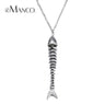 Fish Skeleton Statement Long Pendant Necklace for Women