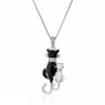 Silver Plated Black and White Cat Pendant Necklace for Women