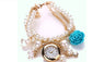 Rose Flower Pearl Round Dial Analog Quartz Bracelet Wrist Watch