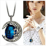 Hollow Blue Rhinestone Moon Pendant Necklace