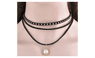3 Layers Black Ribbon Bib Chocker Necklace For Women