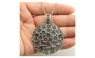 Rope Chain antique silver tone round flowers pendant necklace