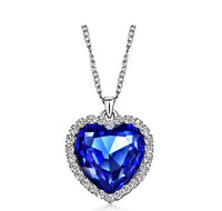 Classic Zircon Dark Blue Crystal Heart Pendant Chain Necklace For Woman - sparklingselections