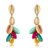 New Stylish Sea Shell Red Green Gold Color Earring - sparklingselections