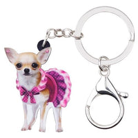 Women's Handbag Keychain Gift Acrylic Cute Pink Dress Dog Keyring - sparklingselections