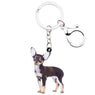 Fashion Chihuahua Dog Acrylic Standing Keychains Women Handbag Keyring