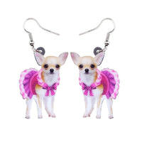 New Stylish Cute Pink Dress Chihuahua Dog Earrings - sparklingselections