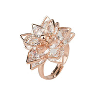 Luxury Adjustable Fashion Gold Double Five Multilayer Lotus Flower Cocktail Ring For Women - sparklingselections