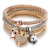 Women Crystal Owl Crown Metal Charm Bracelets & Bangles - sparklingselections