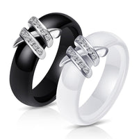 New Simple Style Two Line Crystal Ziron Ceramic Rings For Women - sparklingselections
