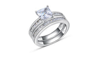 Square Crystal Bridal Sets Wedding &Engagement Silver Color Rings - sparklingselections