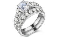 Round Cut Rhodium Plated Wedding Ring Sets - sparklingselections