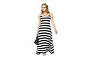 Long Off the Shoulder Black-White Striped Cotton Dress Women - sparklingselections