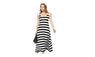 Long Off the Shoulder Black-White Striped Cotton Dress Women